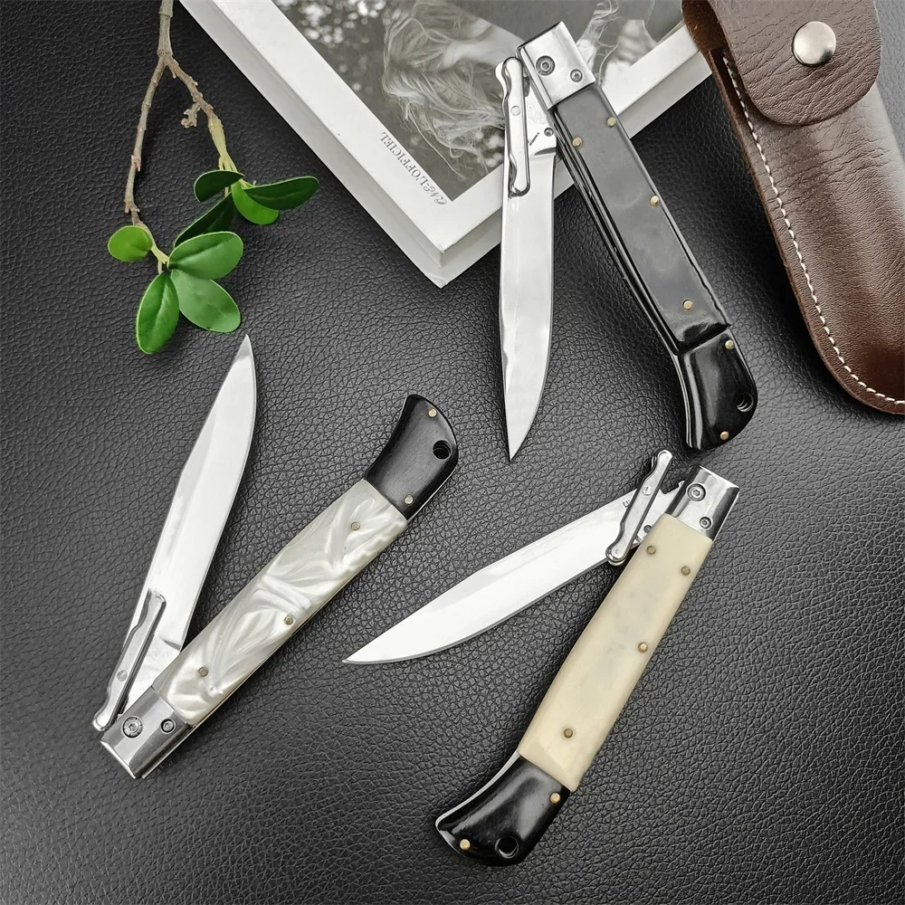 Russian Finka NKVD KGB Manual Folding Pocket Knife Shell/Resin/Acrylic Handle 440C Blade Mirror Finish Outdoor Camping EDC Tools