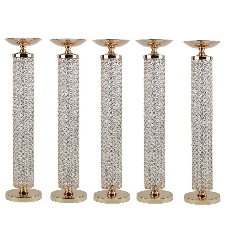 

5PCS Round Crystal Roman Column Shiny Gold Plinth Pillar Stand Wedding Table Flower Candle Centerpieces Stage Event Backdrops