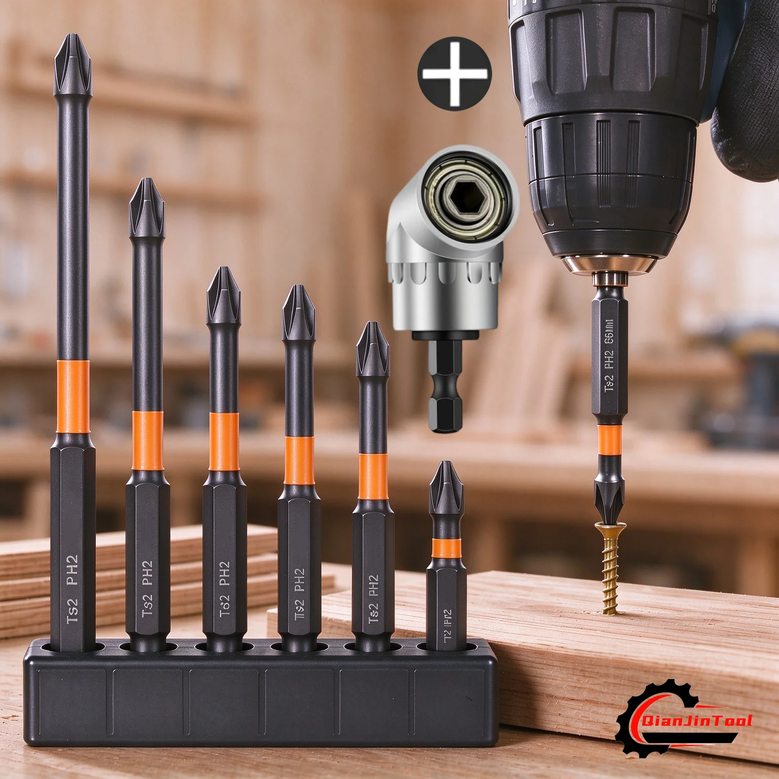 7Pcs Phillips Screwdriver Bit 105° Right Angle Drill Adapter PH2 Magnetic Impact Driver Bit Woodworking Accessories Repair Tool