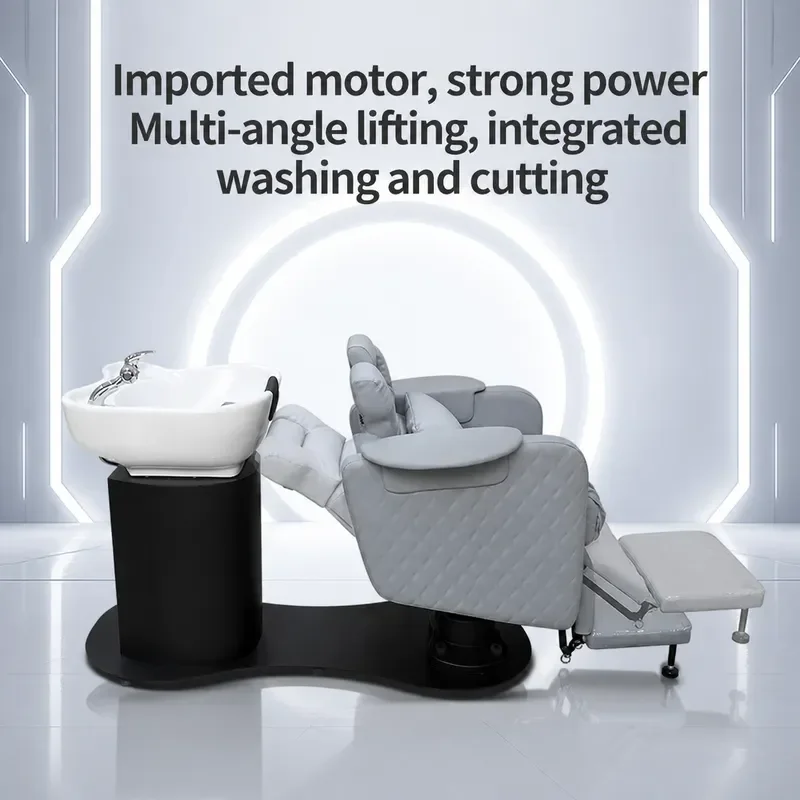 Bojo Electric Lifting Shampoo Bed Rotating Sitting Semi-flushing Washing and Shear Integrated Commercial Light Luxury