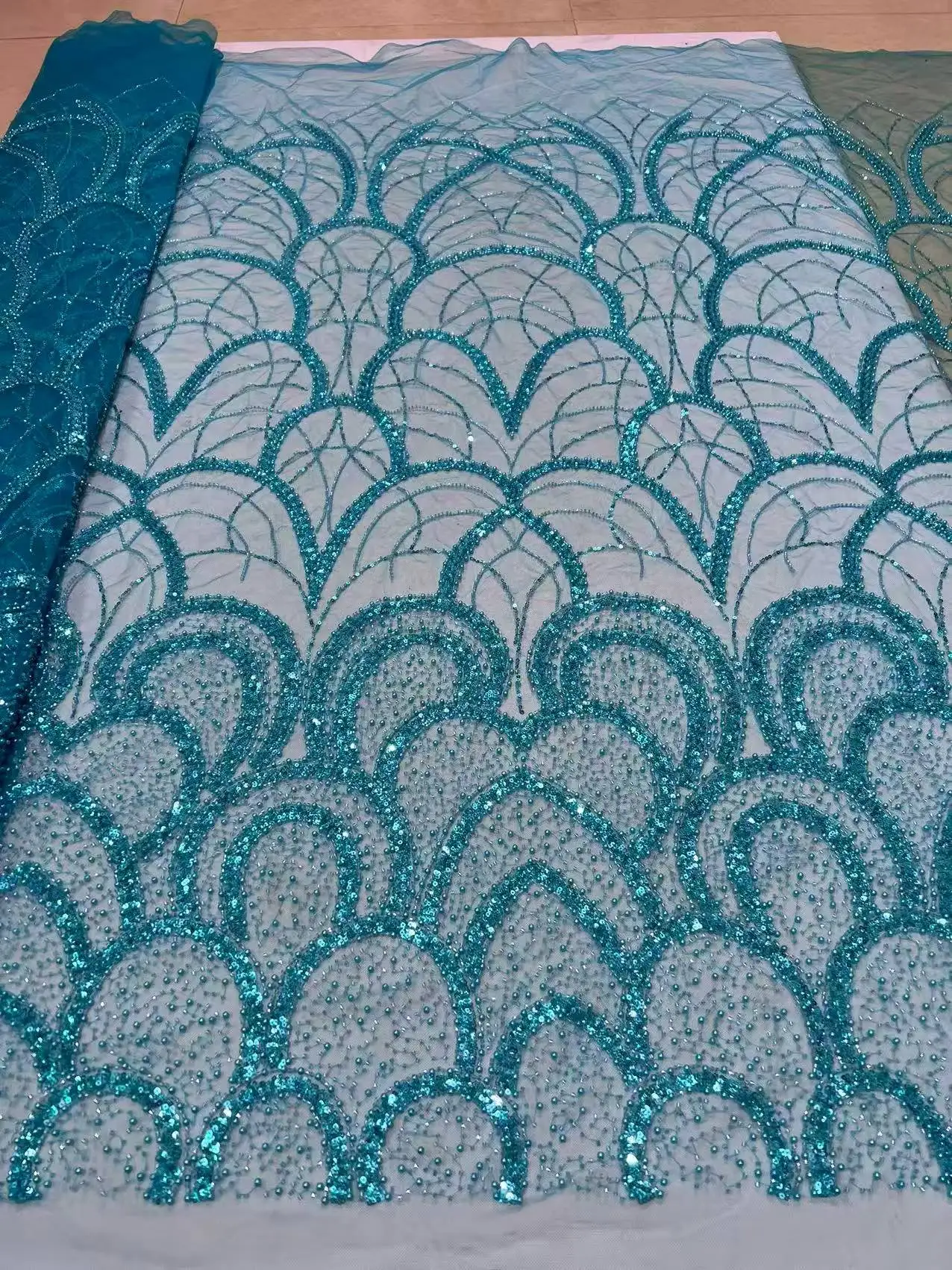 

African Heavy Embroidery Beaded Lace Fabric French Bridal Sequins 2026 Luxury Nigerian Tulle Lace for Dress Making