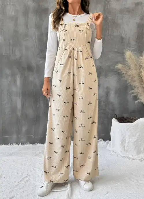 

Women's Jumpsuit 2025 New Sweet Style Jumpsuit Butterfly Knot Warm Corduroy Suspender Overalls Minimally Casual Elegant Jumpsuit