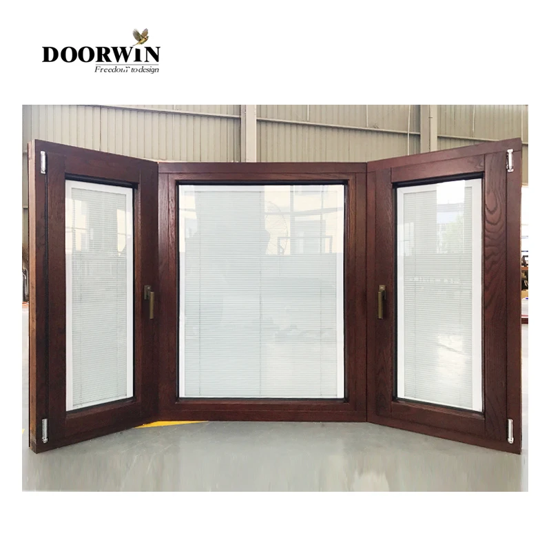 Doorwin-Arco de bahía Interior de aluminio roto térmico Exterior de madera, ventanas de jardín, 2023