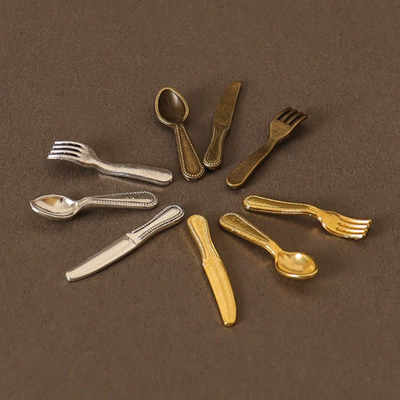 4 pçs 1:12 casa de bonecas placa faca garfo colher conjunto casa de bonecas mini utensílios de mesa acessórios casa de bonecas cozinha decoração jogar brinquedos