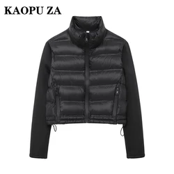 KAOPU ZA 2024 New Autumn Women's Chic Stand-Up Collar Zipper Jacket Ladies Vintage Black Splicing Outerwear Fashion Short Coat