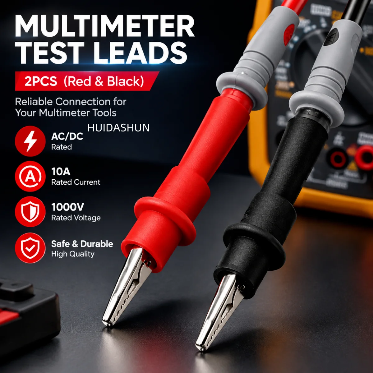 Multimeter-Tester-Zubehör 2 Rot-Schwarze Kabelklemmen AC/DC Nennstrom 10A 1000V Geeignet für Multimeter-Werkzeuge