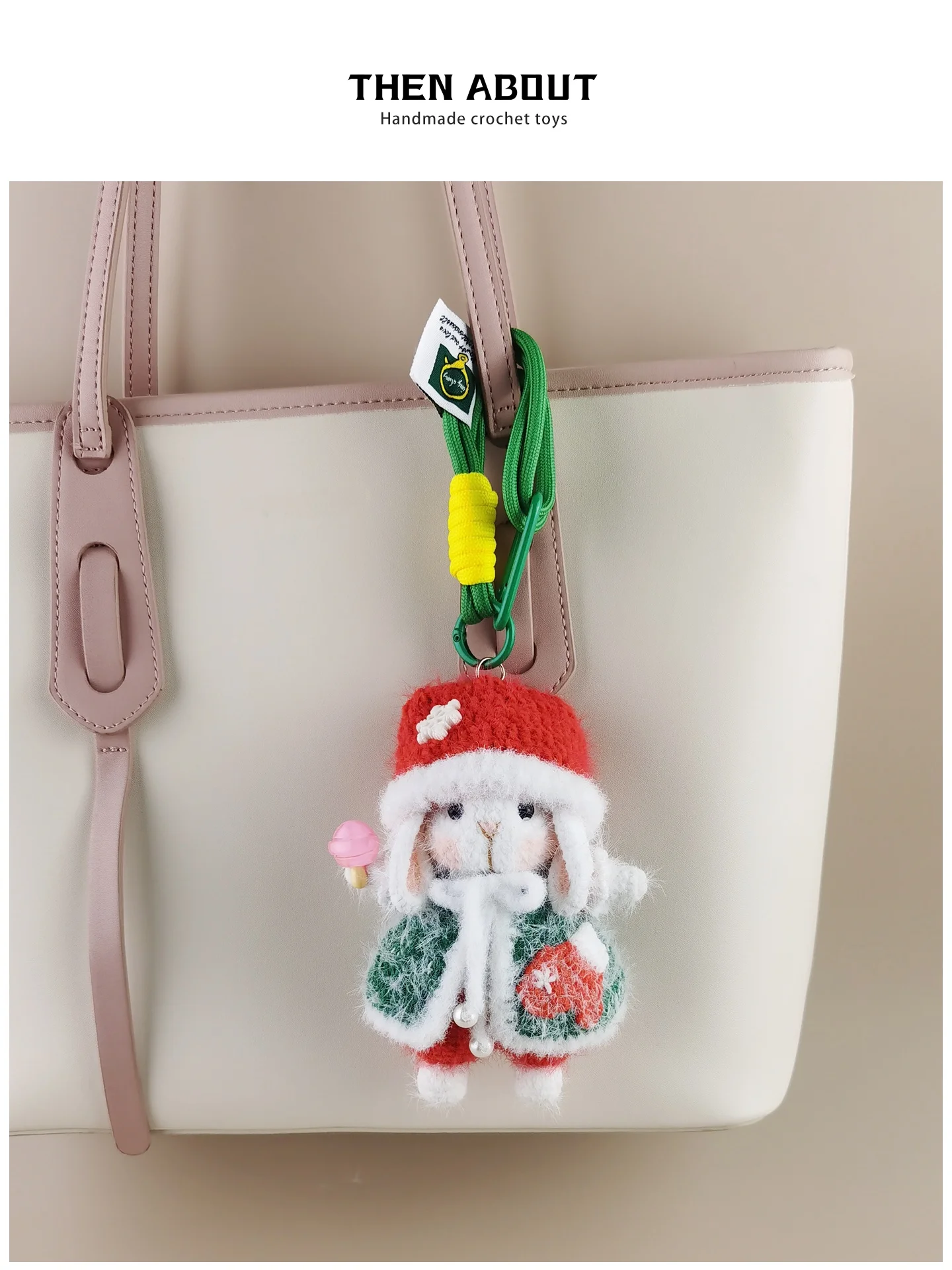 Cute Well-behaved Christmas Hat Sugar Rabbit Bag Charm Backpack Decor Luxury Gift Cartoon Animal Pattern Fashion Accessory
