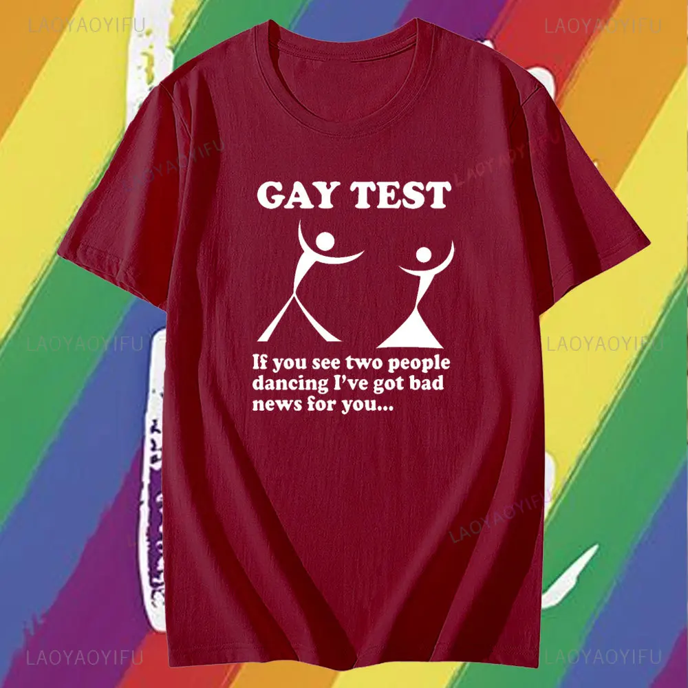 Gay Test Funny LGBT Mens Cotton T-Shirt Tee Top Unisex Short Sleeve Streetwear Round Necksummer Men\'s 100% Cotton T-shirts