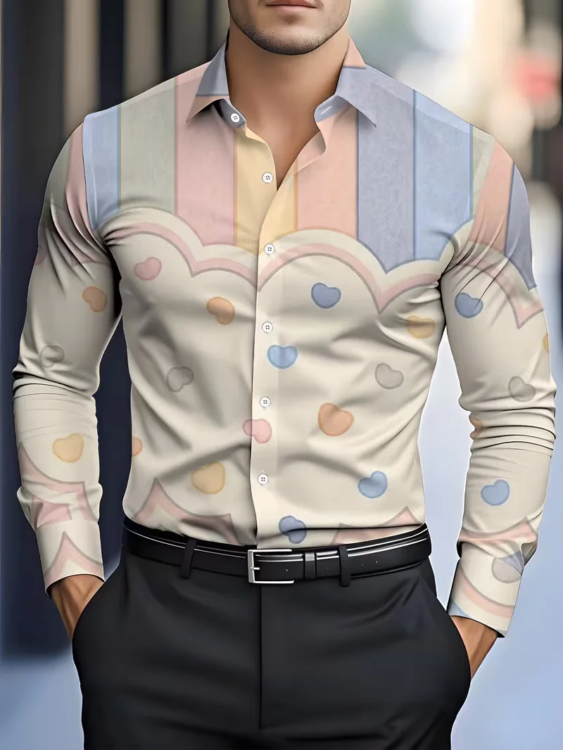 New Men's China-Chic Landscape Wave Long Sleeve Shirt Surf Pattern Men's Fashion Satin Polo Top Clothing