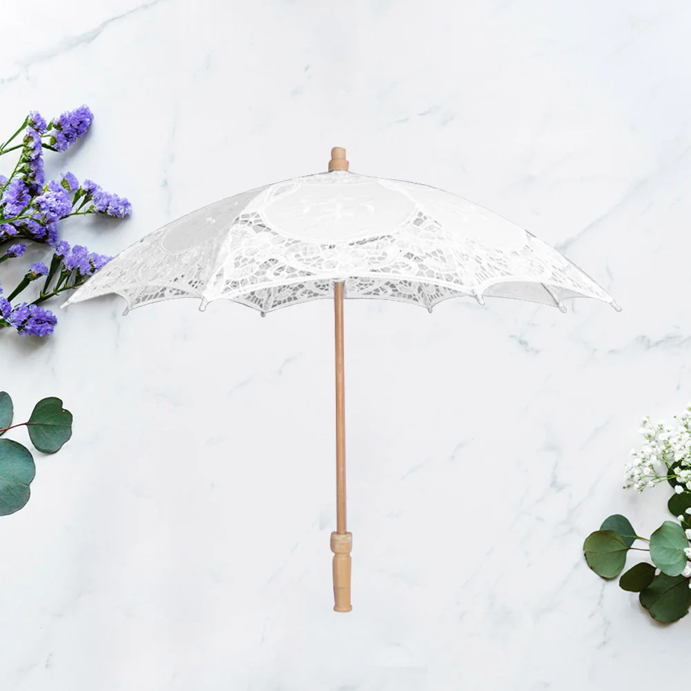 

Lace Umbrella White 43Cm Length 45Cm Diameter Pure Cotton Embroidery Parasol Wedding Bride Photo Prop Decorative Stage