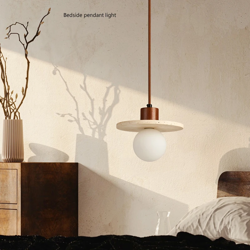 

Yellow cave stone Japanese wabi sabi style bedroom headboard pendant light creative cream style homestay retro medieval restaura