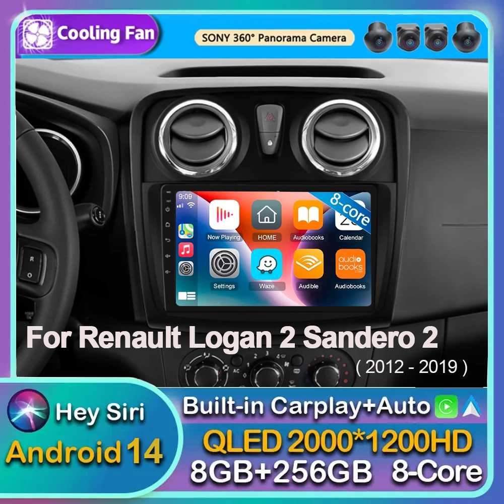 Android 14 Carplay Auto For Renault Logan 2 Sandero 2 2012 - 2016 2017 2018 2019 Car Radio Multimedia Player Stereo GPS WIFI DPS