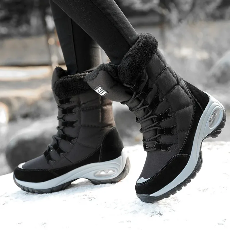 Winter Hiking Boots Shoes for Women Platform Fur Warm Snow Boots Waterproof Slip on Women Comfortable Outdoor Ankle Boots Winter