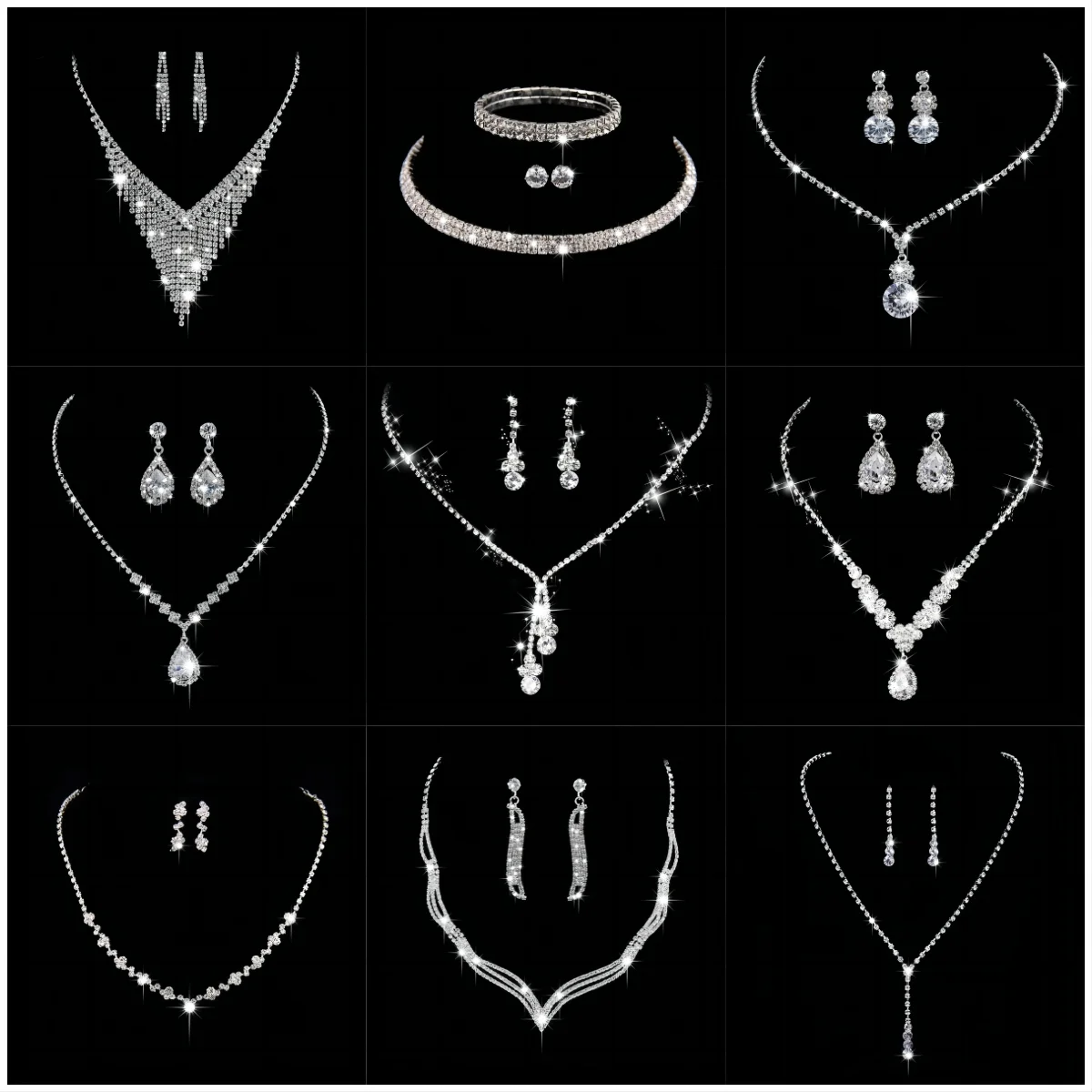 Bridal Fashion Wedding Jewelry Set two-Piece Radiant Rhinestone Zircon Angel Tear Drop Necklace Earrings Set Of Decorative Gifts