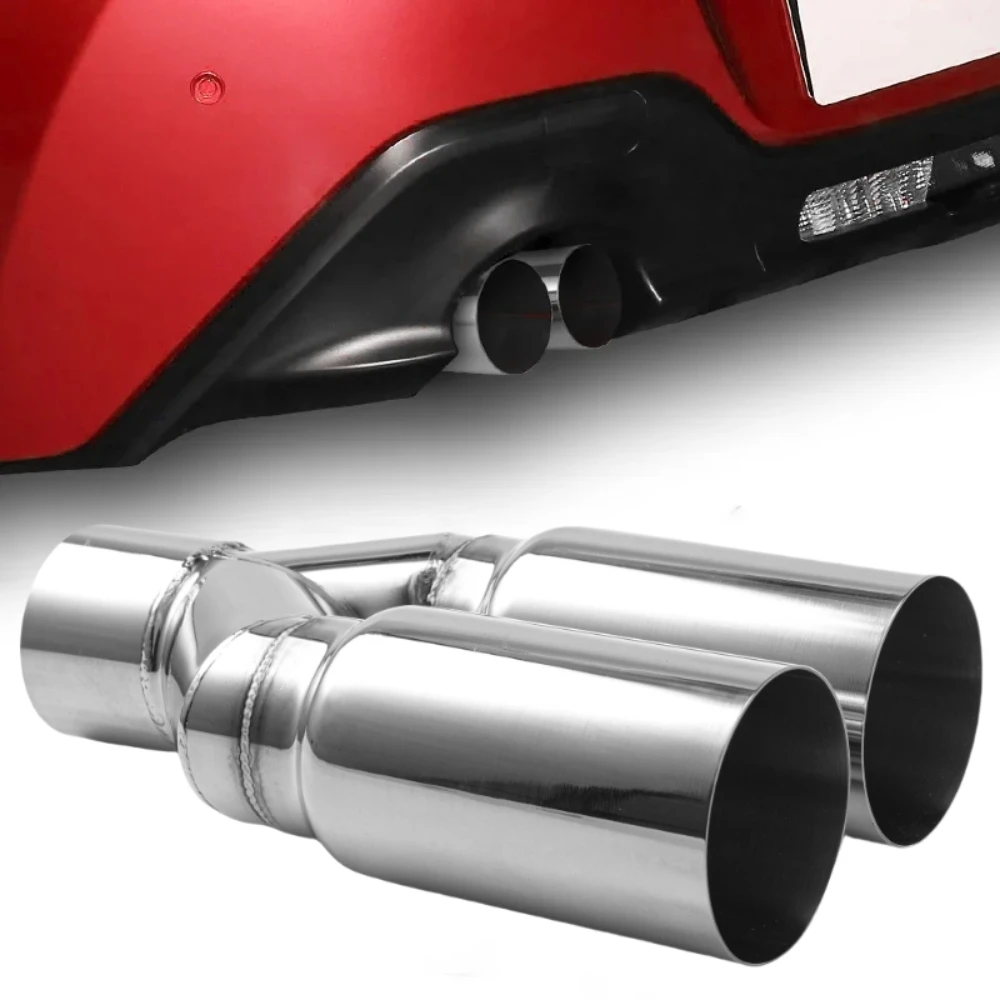 

Stainless Steel single layer exhaust tip 63mm inlet straight cut 76mm Outlet Double Cylinder Muffler Tail pipe end tip