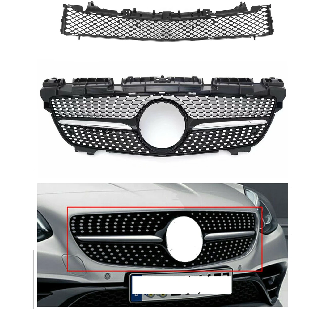 

For Mercedes Benz SLK Class R172 SLK200 SLK250 SLK350 2012-2016 Black/Silver Car Front Upper Grille+Lower Bumper Hood Mesh Grill