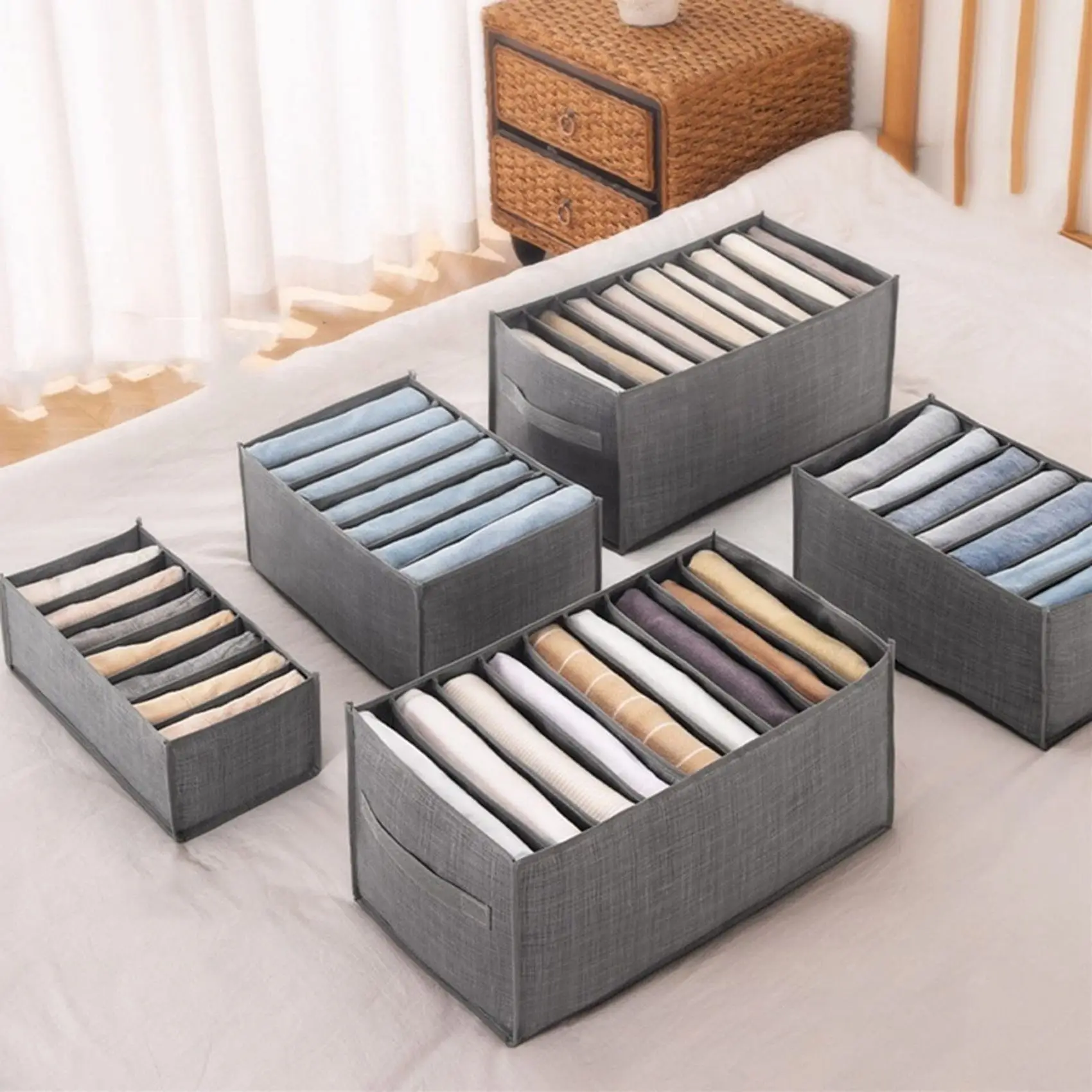 6 buah kotak laci untuk celana Jeans T-Shirt kotak penyimpanan Organiser lemari pakaian laci organizer 7 grid S