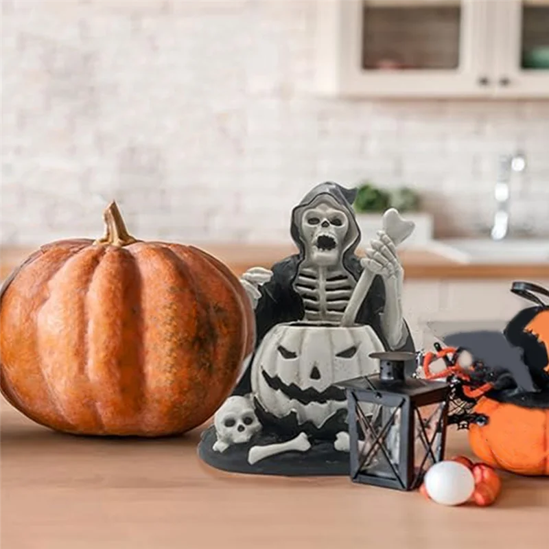 

ZZ-2Piece Halloween Skull Statues Desktop Decorations Resin Sculpture Skeleton Crafts Ornaments Resin