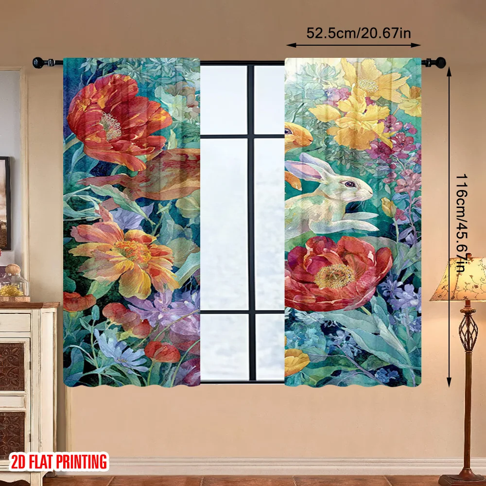 Rabbit Easter egg design curtains, pole-mounted installation. Suitable for living rooms, bedrooms, dining rooms and hotels