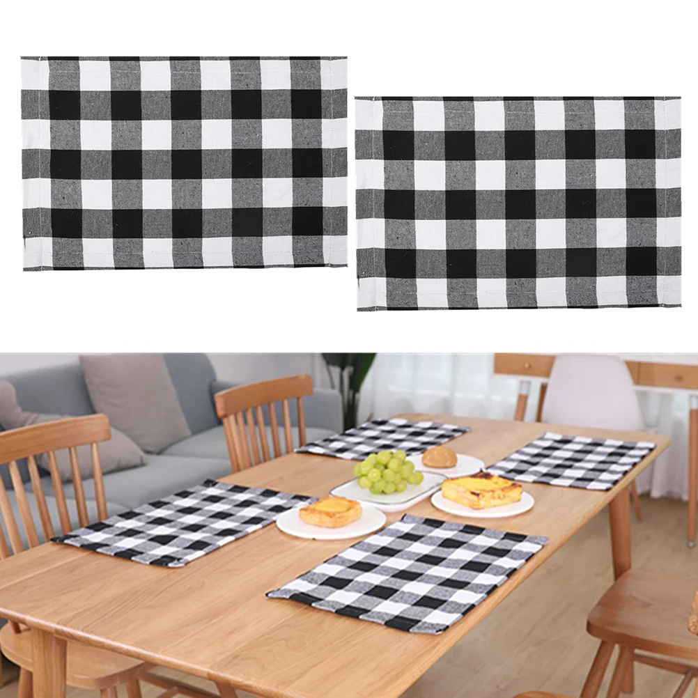 Mantel Individual para cubiertos, Protector de vajilla negro, blanco y gris, almohadilla para tenedor con patrón de cuadros elegante, cojín para cubiertos, 2 uds.