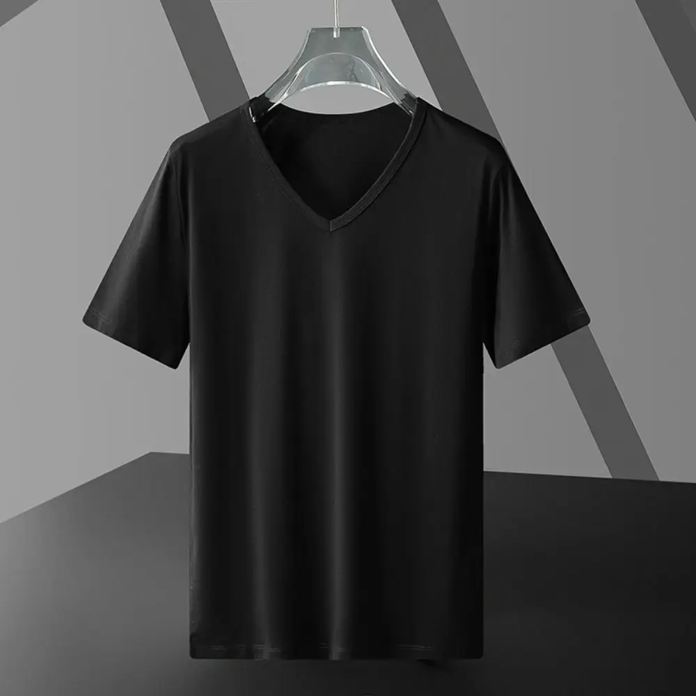 

Fashion V-Neck T Shirts for Men Large Size Simple Short Sleeve T-shirt Bottoming Shirt Loose Basic T-shirt Male