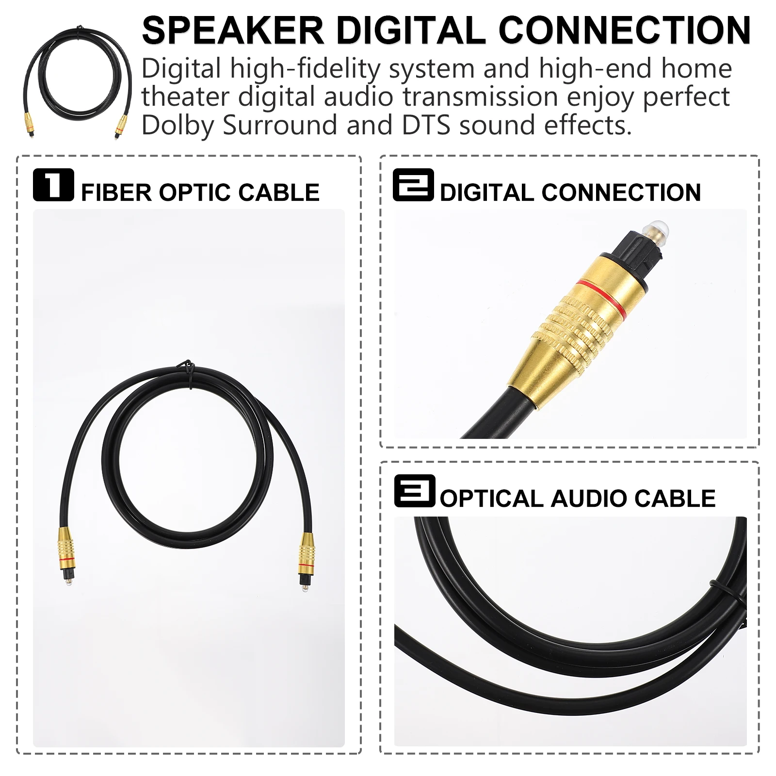 

Optical Audio Cable Fiber Digital Male to Game Console Sound Bar AUX Port Low Core Heavy Metal Connectors