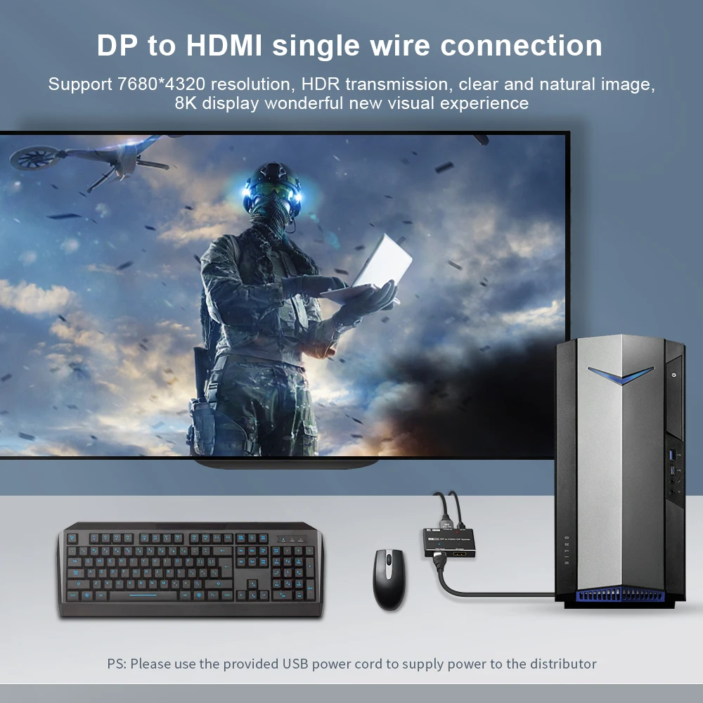 DP HDMI 듀얼 포트 동시 디스플레이 SST HDR, 8K MST 디스플레이 포트-HDMI 스플리터 DP 스플리터, 8K @ 60Hz, 4K @ 120Hz, 32.4Gbps