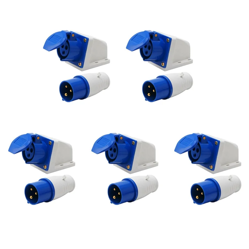 5X 16 Amp 3 Pin Embedded Connection Waterproof Plug Socket