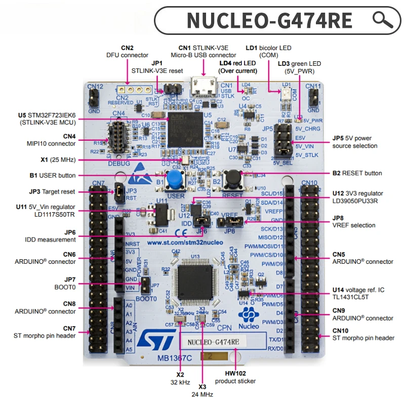 

NUCLEO-G474RE STM32G474RET6 Nucleo-64 Board | Cortex-M4 Low-Power for Embedded Development