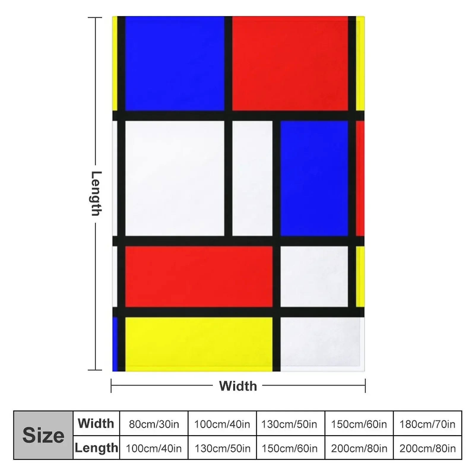 Piet Mondrian Composition 2 | Color Block with Red Yellow and Blue Throw Blanket Winter beds Nap Hair Blankets