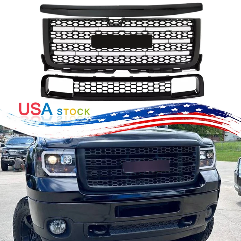 Upper Lower Grille For GMC Sierra Denali 2500HD 2011-2014 Front Bumper Grills rRadiator Grid Grille Modified Grill Accessories