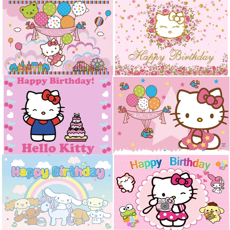 

Hello Kitty Custom Background Kuromi Theme Children's Birthday Party Backdrop Decor Girl Kids Photography Photo Baby Shower Toy