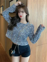 WomenDesign Sense Autumn Sequin Tops New Sequined Long-sleeved Round Neck Thin and Versatile Outer Wear T-shirt D0306