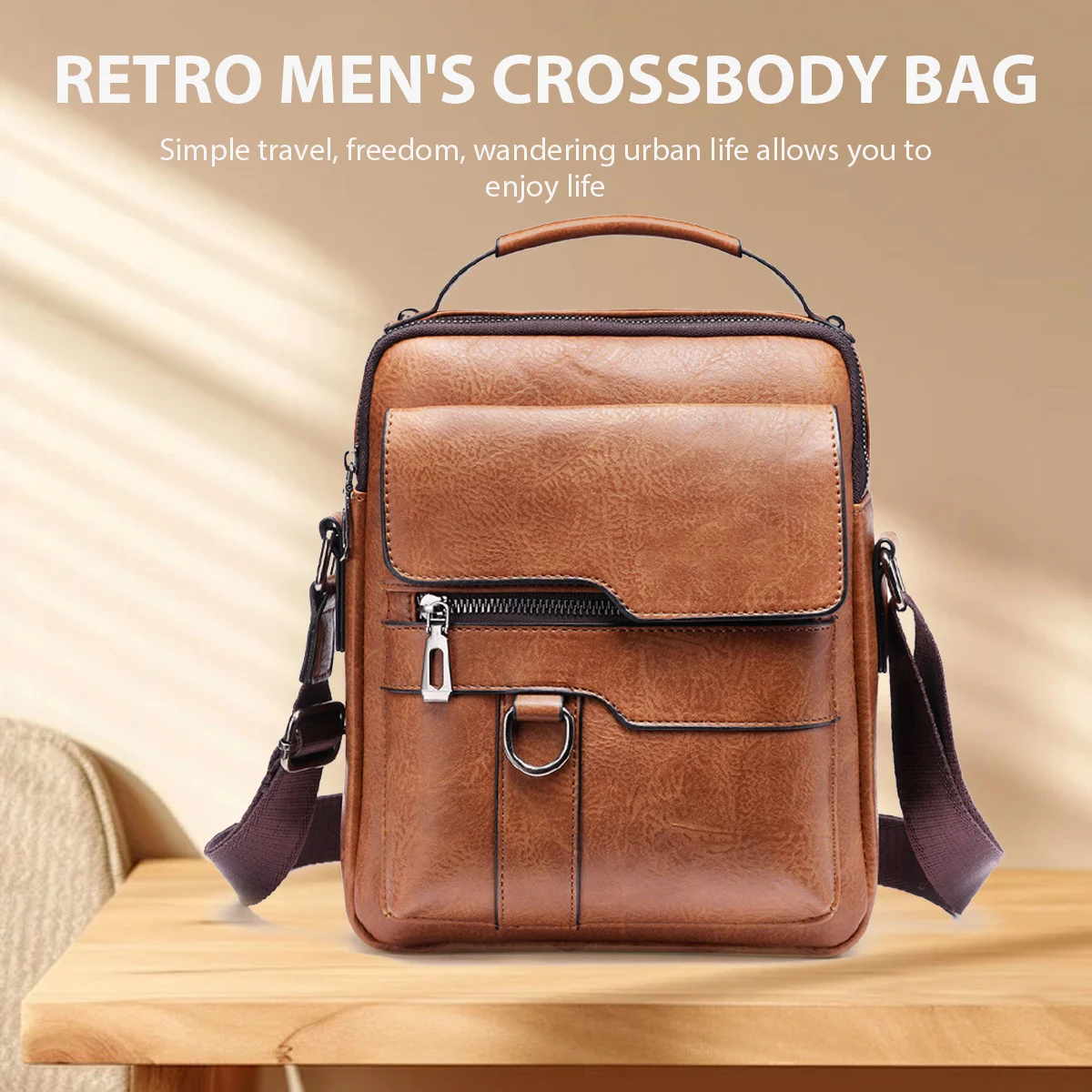 

Portable Vintage Men Shoulder Bag PU Leather Flaps Business Men Retro Crossbody Bag High Quality Handle Handbag Travel Bag