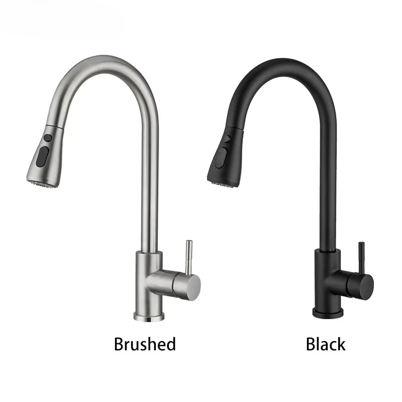 

ULA Brushed Kitchen Faucet Pull Out Spout Kitchen Sink Mixer Tap Stream Sprayer Head 360 Rotation Black Faucet Torneira