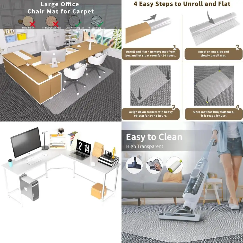 

Большой прозрачный настольный коврик 63x51 для ковровых полов — защитный напольный коврик для стула для домашнего офиса