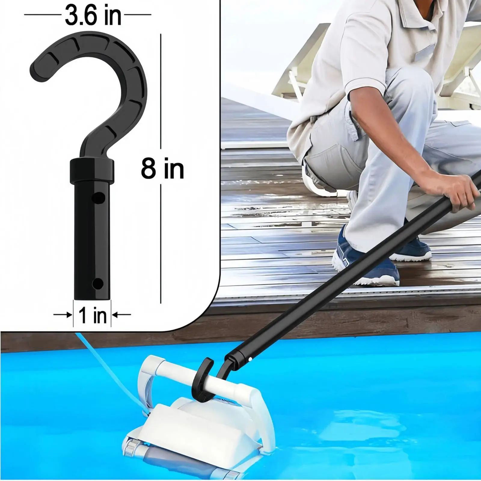Robotic Pool Maintenance Hook Stainless Steel Adjustable Tool for Automatic Pool Cleaning Robot and Surface Cleaner