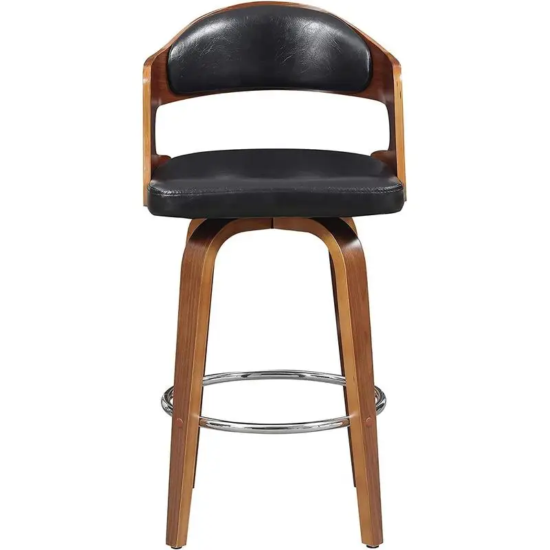 

Mid-Century Swivel Barstool, 27-Inch Counter Height, Black Wood & Faux Leather