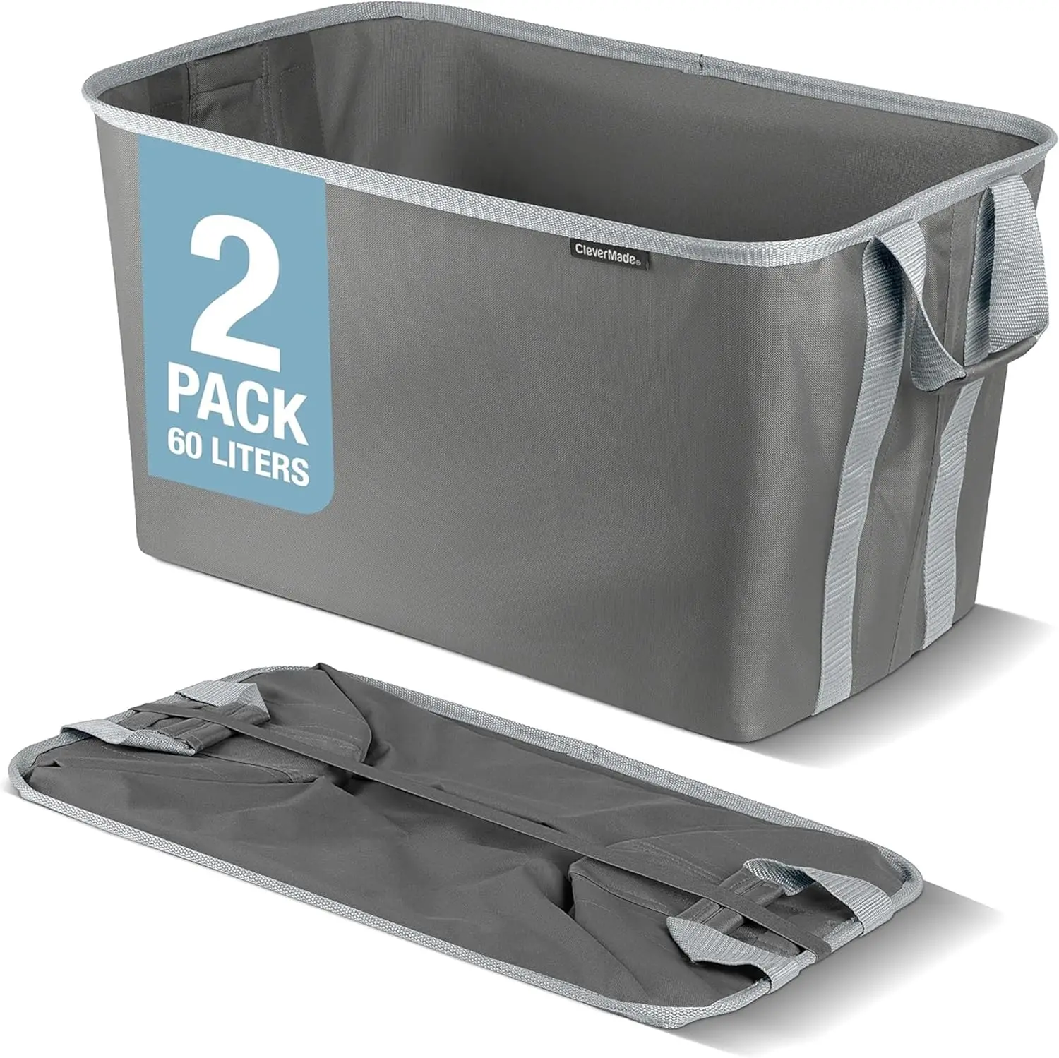 

Collapsible Laundry Basket Hamper - Shadow Stone Gray 2-Pack 60L - Space Saving Foldable Storage Organizer with Handles