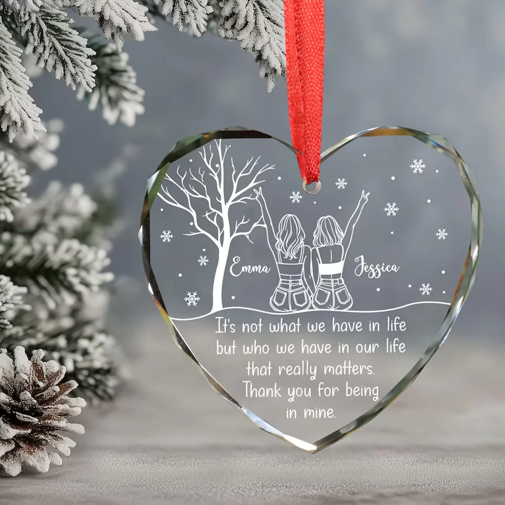 

Personalized heart-shaped glass friendship ornaments, Eternal Friendship heart-shaped souvenirs, Christmas tree hanging gifts