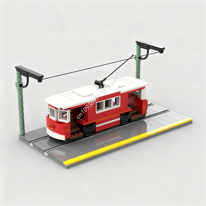 386 stücke MOC klassische rote trolley nan Modell Bausteine Architektur Modulare Geburtstag Kinder kreative Ziegel spielzeug Weihnachten geschenke