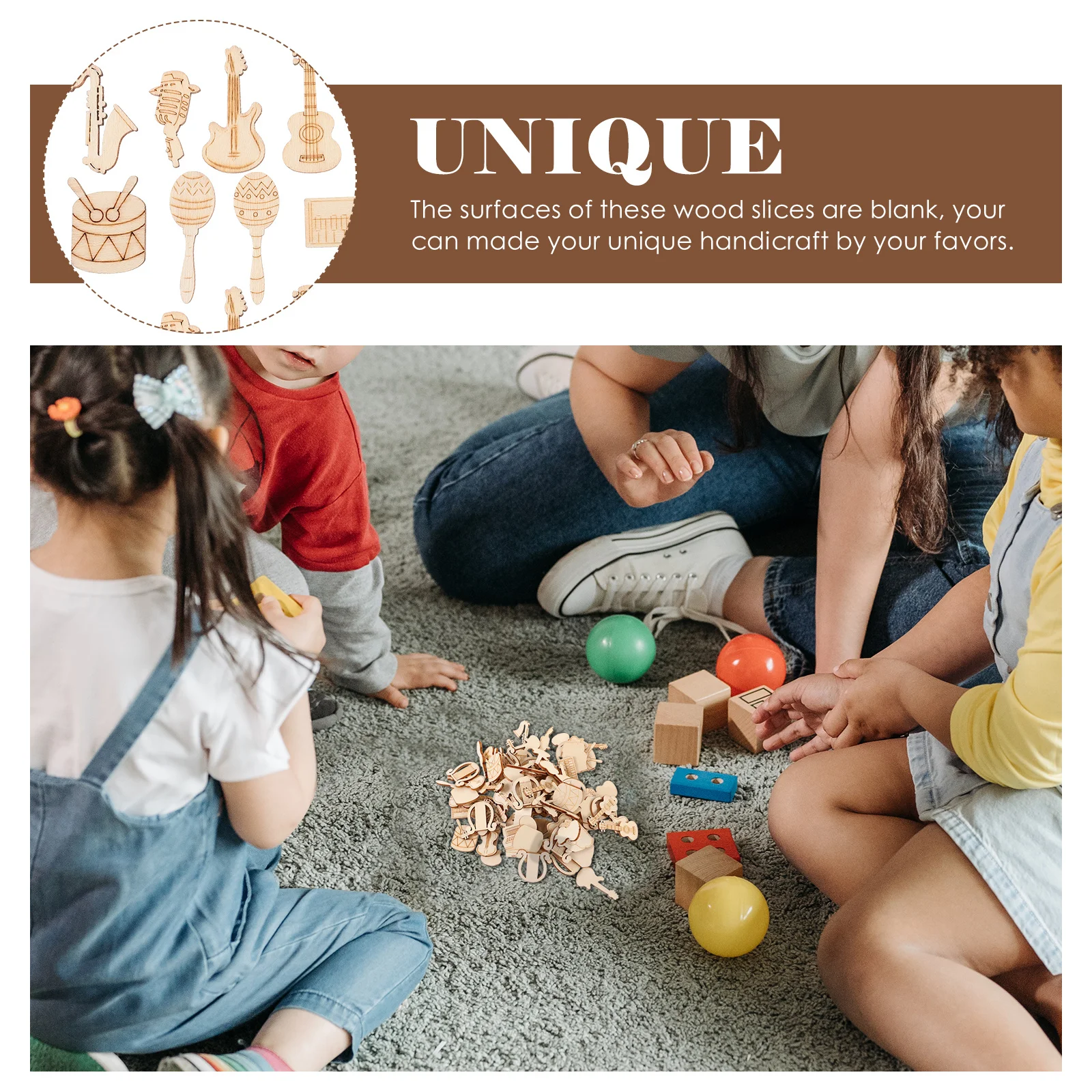 

Wooden Musical Instruments Crafts 100 Pcs Wood Cutouts for DIY Decoration Guitar Piano Silhouette Ornament Theme Party Supplies