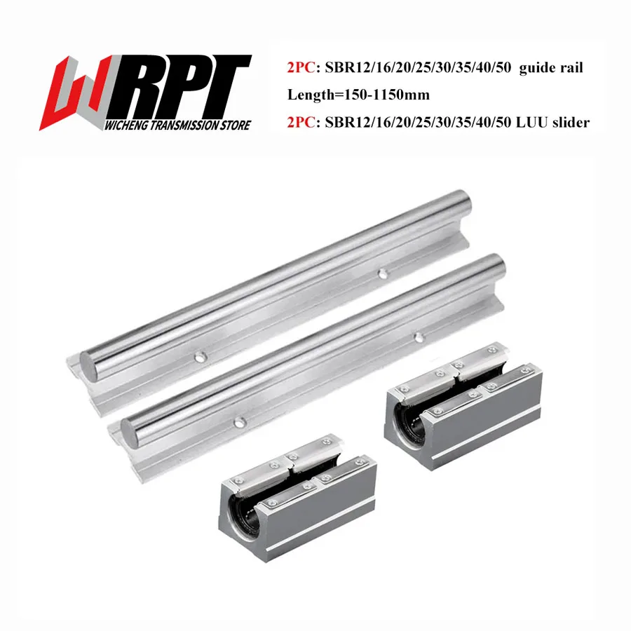 Linear Guide 2PCS SBR12 16 20 25 30 35 40 50 Length 150-1150mm 2PC SBR12-50LUU Pressure Plate Slider Bearing DIY Mills CNC Parts