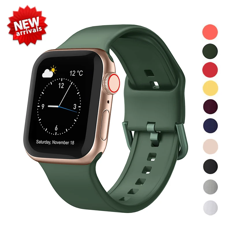 Pulseira de Silicone para Apple Watch, Faixa 44mm, 45mm, 41mm, 40mm, 49mm, 42mm, 38mm, iWatch Series Ultra 2, SE, 9, 8, 7, 6, 5, 4, 3