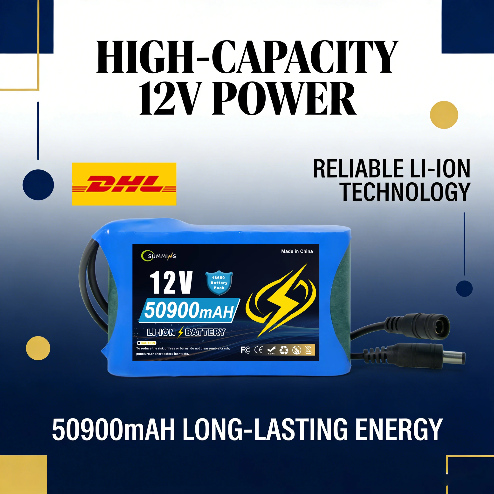 

Высокоемкостный аккумулятор 12В 50900мАч 3S2P Литий-ионный аккумуляторный блок 12.6В 50.99Ач с платой защиты BMS и DC-разъемом Зарядное устройство