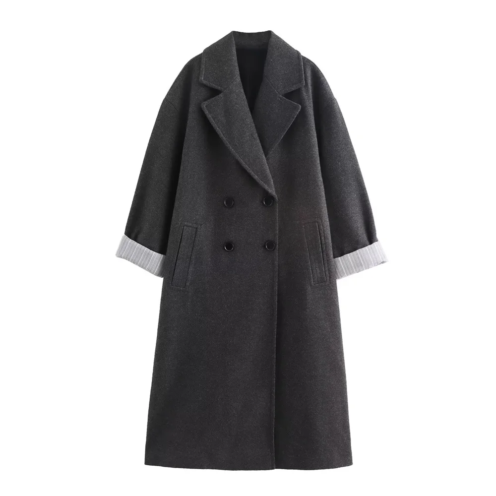 

loose lapel double breasted pocket loose versatile coat for autumn and winter new women's warm coat