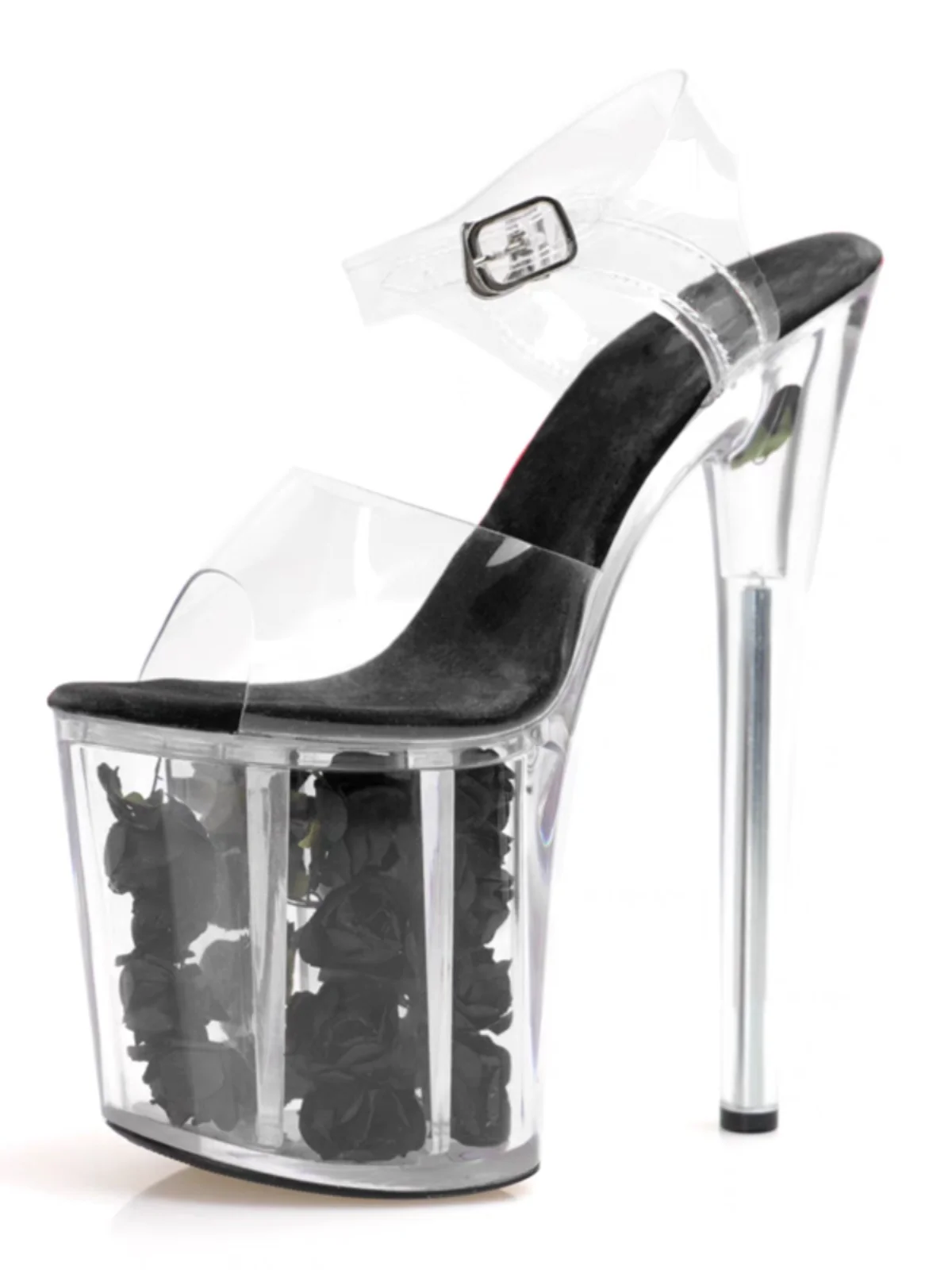 20cm High Heels Stiletto Heel Waterproof Platform Nightclub Steel Pole Dance Shoes Anti-Slip Wear-Resistant Rose Flower Sandals