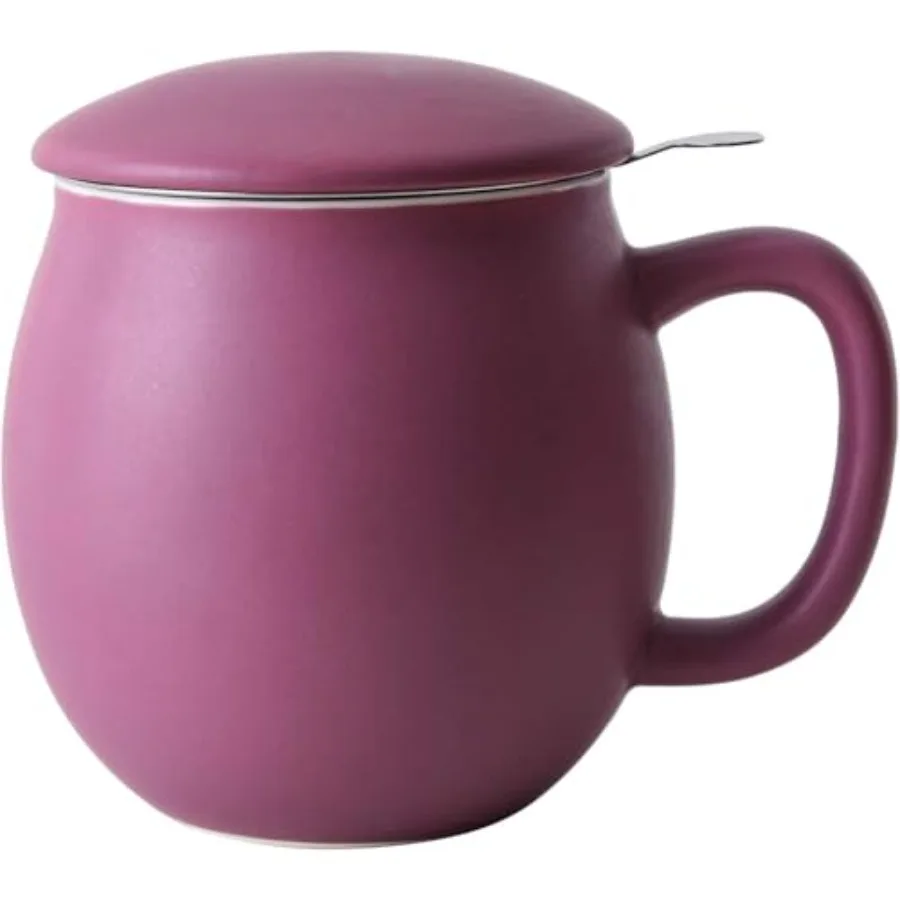 12 OZ Ceramics Teacup Infuser and Lid, Mug with Lid for Steeping - Stainless Steel Infuser for Loose Leaf Tea, Home Office Gift
