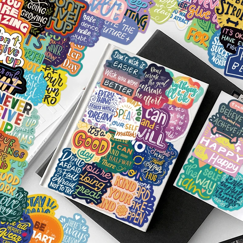 50PCS English Phrase Graffiti Stickers Cartoon Anime Skateboard Guitar Suitcase Fridge Bicycle Laptop Sticker Pack Kids Gift