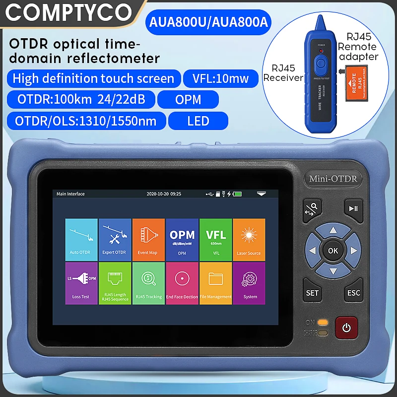 

AUA800U/800A 100 км OTDR 24/22 дБ 1310/1550 нм Оптический рефлектометр во временной области Тестер оптоволоконного кабеля Встроенный VFL OPM OLS LED